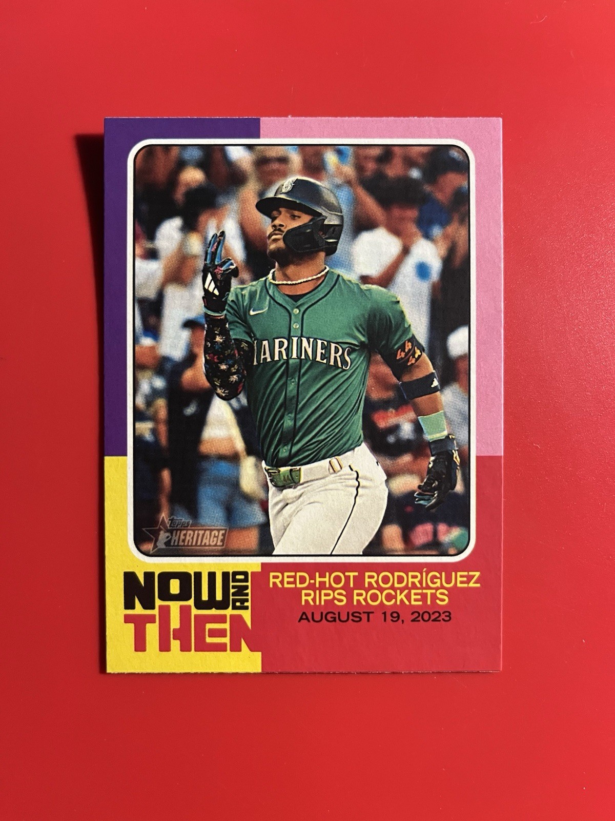 2024 Topps Heritage High Number Julio Rodriguez Now & Then #NAT-9 Seattle Mariners Baseball Card