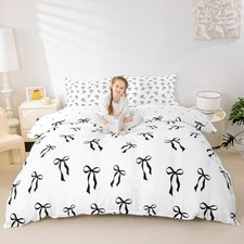 Kids Cartoon Bowknot Bedding Set Black Bow Princess Comforter Twin Black White