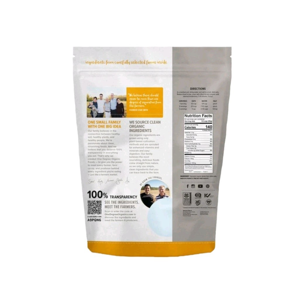 One Degree Organic Sprouted Rolled Oats Gluten Free 5 lb Bag 2 Pack 10 lbs