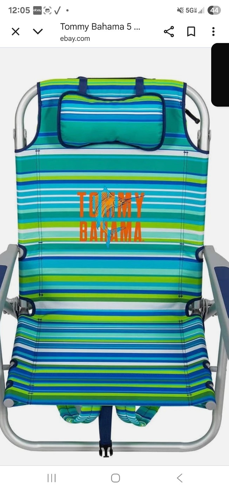 2-Pack Tommy Bahama Beach Chair Lay Flat Reclining Adjustable, Green Stripes NEW