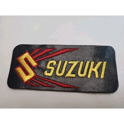 Suzuki Motorcycle Riding Biker Gold & Black Leather Iron ON Patch Vintage