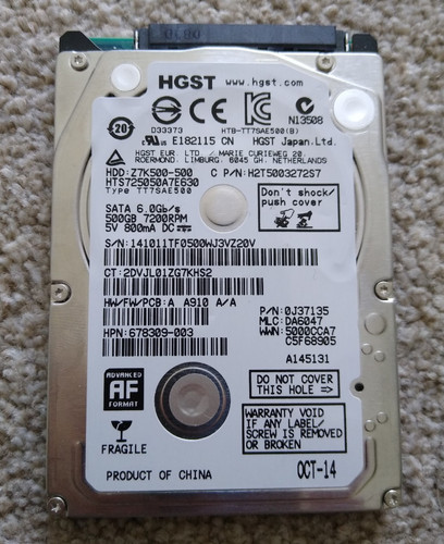 Hitachi HGST HTS725050A7E630 2,5" SATA HDD 500GB 7200RPM Festplatte