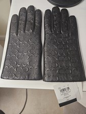 COACH SCULPTURED "C" BLACK LEATHER TECH GLOVES WOMEN'S SIZE 7.5 NWT