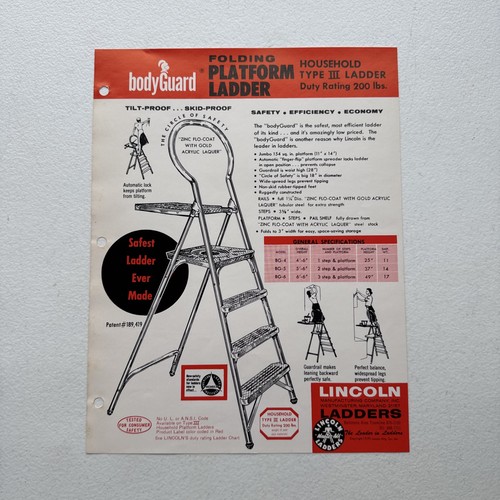 Lincoln Ladders Co. Folding Platform Ladder 1972 Sales Brochure Spec Sheet