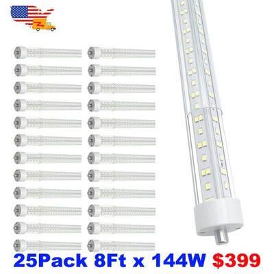 25 Pack 8 Foot LED Shop Lights FA8 Single Pin 6500K 8 Ft LED Bulbs 144W 18000Lms