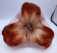 Vtg.Vimax Creation Swirl Art Glass Orange On White Tri Fold Bowl Ashtray/Japan