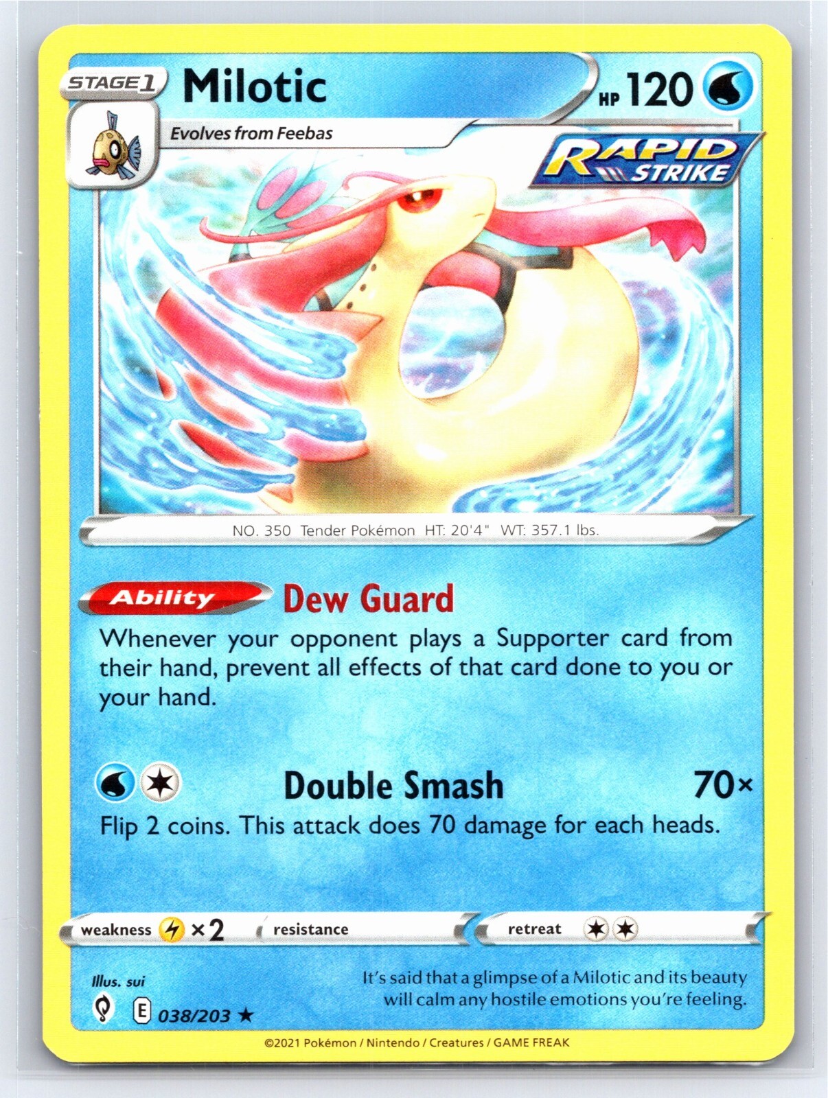 2021 Pokemon TCG Evolving Skies Milotic Regular Non Holo 38/203 NM