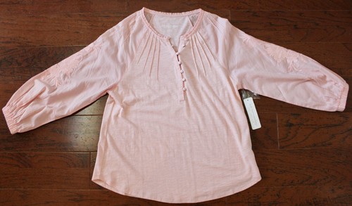 Soft Surroundings Les Plumes rosa bestickte Ärmel Henley Bluse Größe Small - Bild 4 von 15
