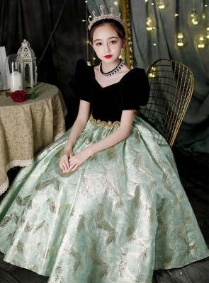 Retro Black Suede Maxi Long Ball Gown Dress Party Princess Flower Girl Evening