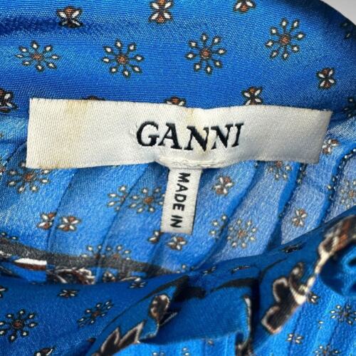 Ganni Cloverdale 100% Silk Blue Blouse Top Size US 0 EU 32 Women's Sandwashed - Picture 6 of 10