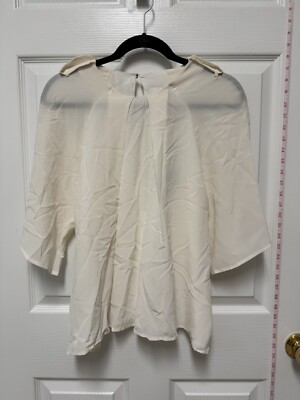 Line & Dot 100% Silk Size M White Cream 3/4 Sleeve Blouse Top Lined NWT $106