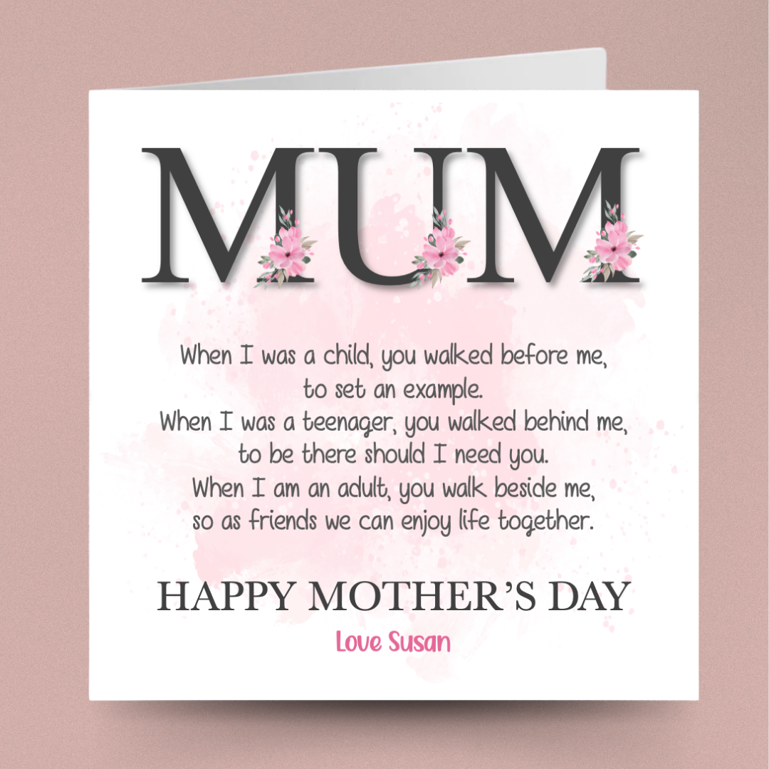 Personalised Mothers Day Card Poem for Mum Mother's Day Card from Son Daughter