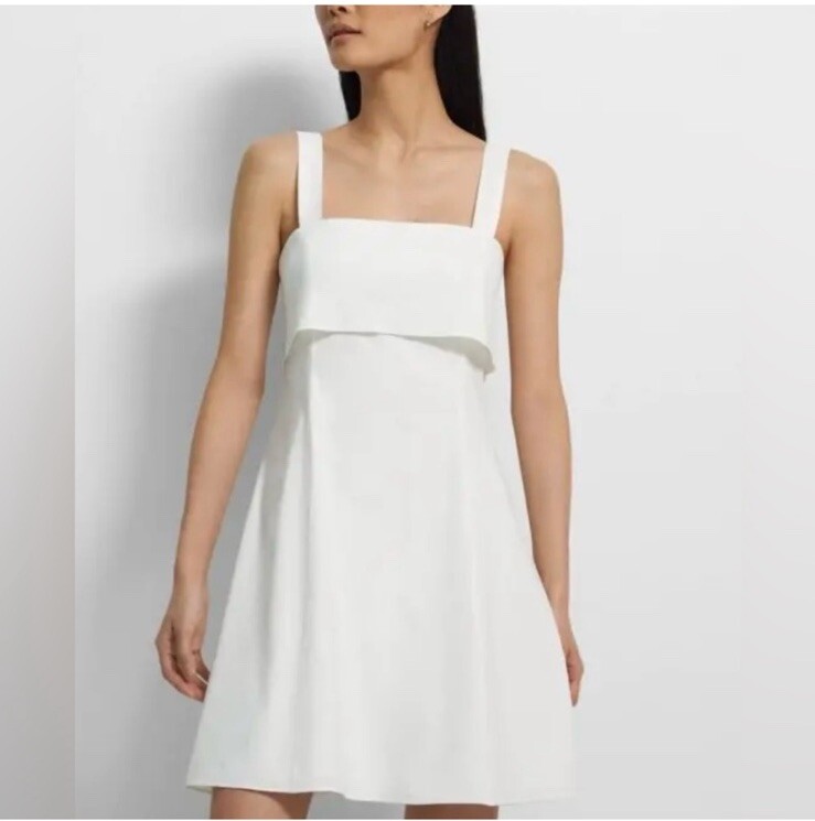 Theory Drape Back Mini Dress in Stretch Linen White NWT Bow Solid Eco  Crunch | eBay