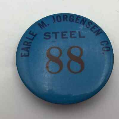 Jorgensen Steel Co. Employee ID Badge Pinback Button Advertising Vintage Earle M