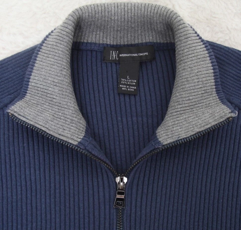 International Concepts Sweater Blue Cotton Nylon Half Zip Mens Solid Large 1-939 - Image 2 of 2