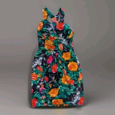 Vintage 80s Dior Floral Dress Sz42 L/XL Midi Colorful Paris Sleeveless Authentic