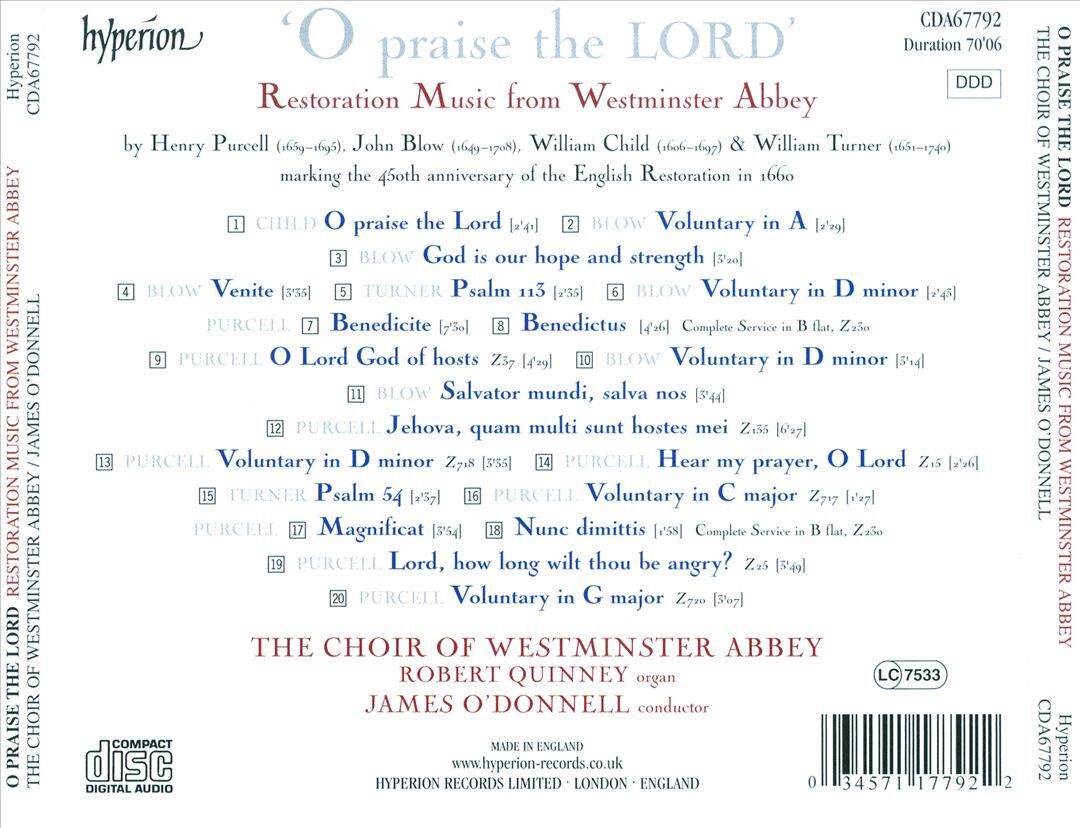 Westminster Abbey Choir James ODonnell OPraise the Lord Restoration Music