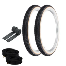 OG TIRES 24 x 2.125 BLACK/WHITE YELLOW LINE P-123A W/ HEAVYDUTY TUBE,  RIM STRIP