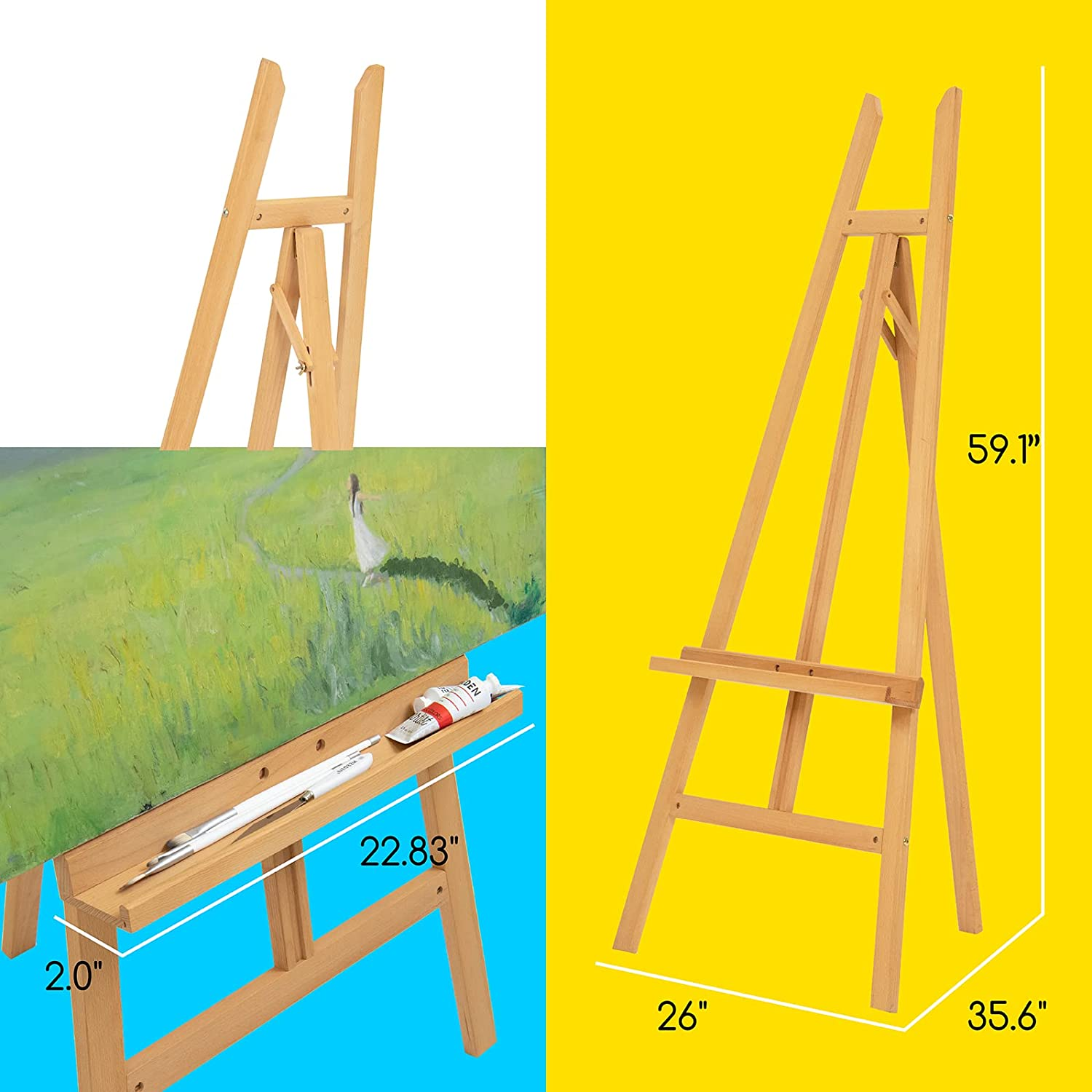 Large Adjustable Wooden Easel, Art Easel Stand for Painting Canvas