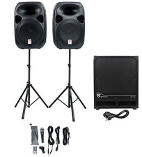 Rockville RPG122K Dual 12" Active Bluetooth Speakers Mic Stands Subwoofer Cables