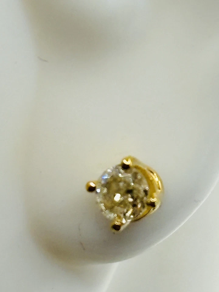 Серьги-гвоздики с бриллиантами 31 точка добытые из натуральной круглой земли желтое золото 14 карат 4 зубца - Изображение 2 из 4