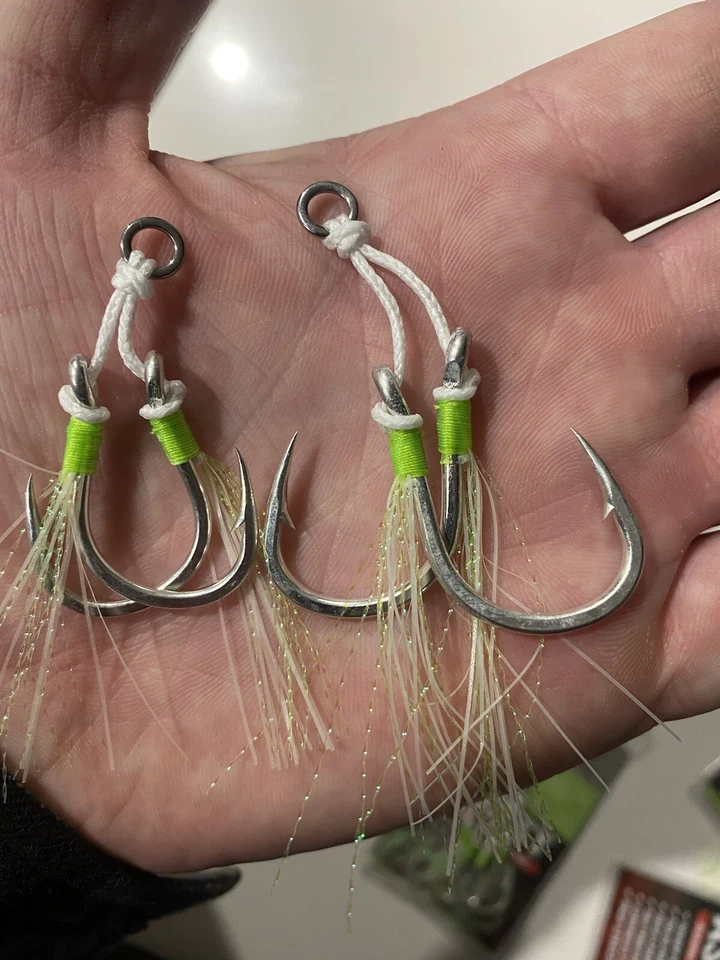 4 juegos de ganchos de asistencia dobles ganchos de jigging UV Lumo - plantillas de paso lento 2/0-9/0 Foto 2 de 4