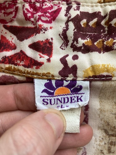 Vintage Sundek Pearl Snap Western Shirt Mens Size Large Aztec Southwestern AOP - Picture 7 of 9