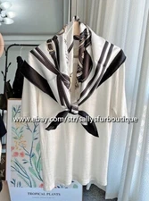 Sallys Boutique 18 Momme Twill Silk Wrap Scarf Saddle Print Square Shawl 35" Blk