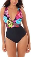 $140 NWT SKINNY DIPPERS L Swimsuit 1-Pc Lady Godiva Cross Back Plunge Floral
