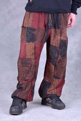 PATCHWORK STONEWASHED TROUSERS Pants Unisex Psytrance Hippie Festival Heavy Duty - Picture 3 of 19