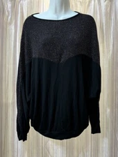 VTG LTX Sportswear Black & Metallic Thread Women’s Top Sz Large USA Made Boxy!