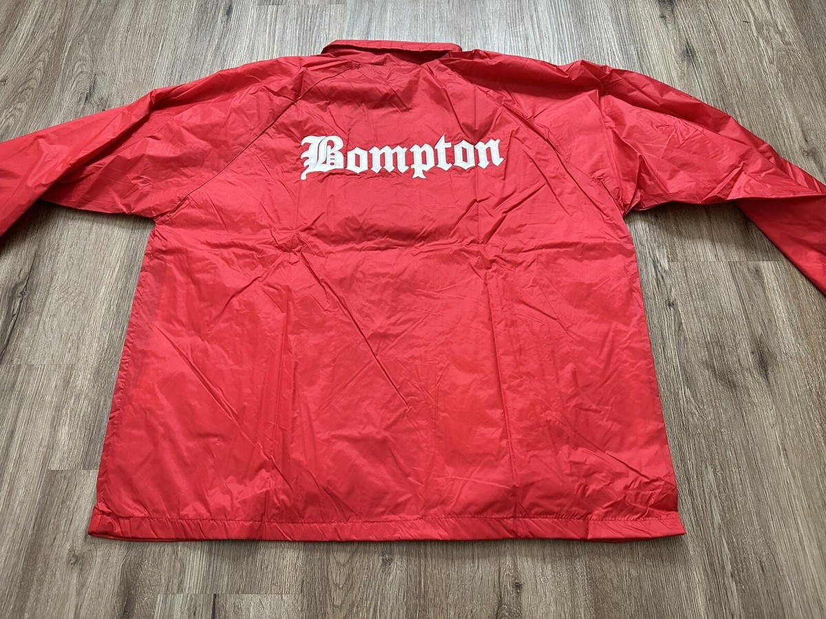 Men's 4Hunnid 400 Bompton Logo Red Windbreaker Coach Jacket Men's 4Hunnid 400 Bompton Logo Red Windbreaker Coach Jacket