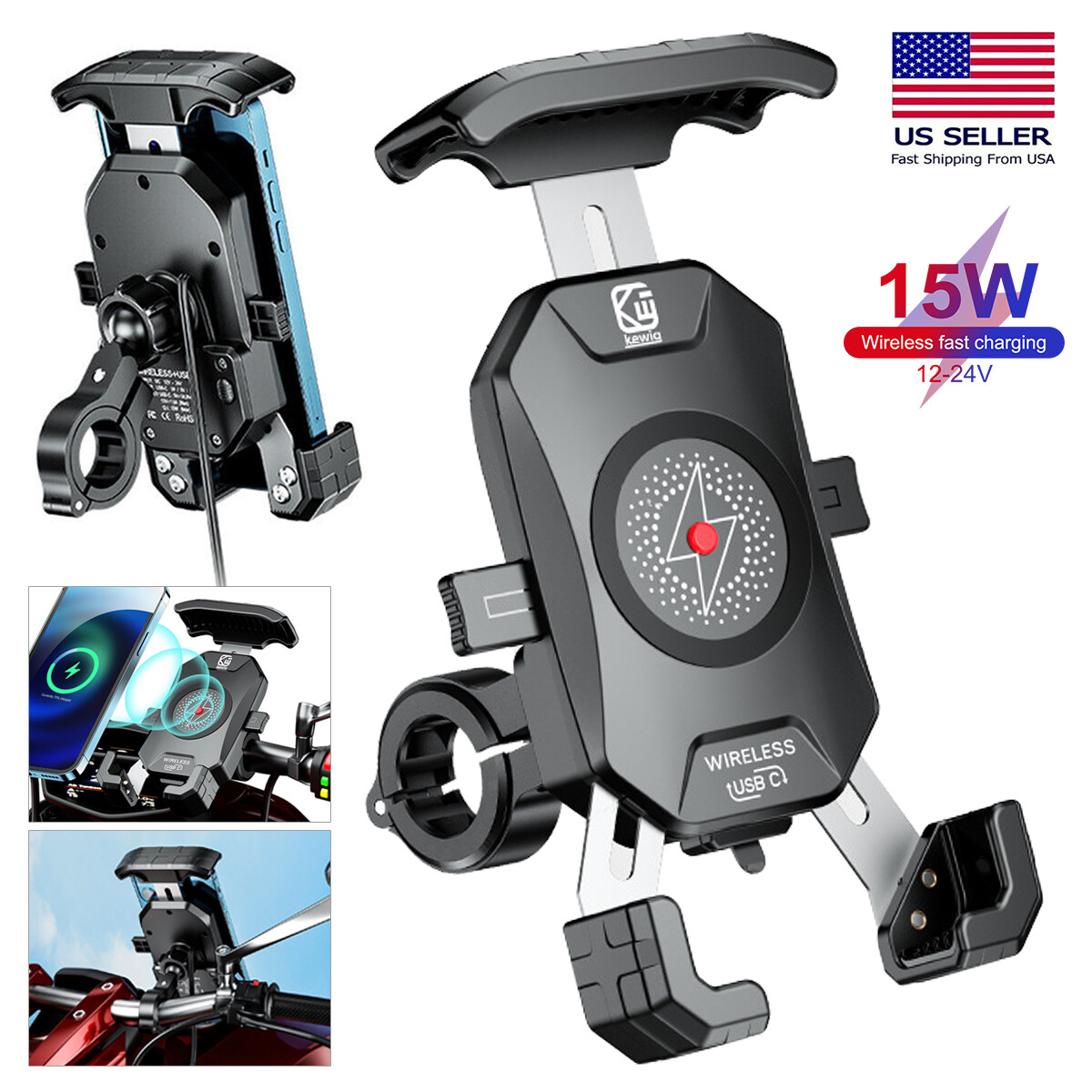 Motorcycle 15W Wireless Charger USB Fast Charging Motorbike Phone Holder Mount&middot;