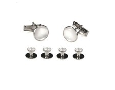 NEW Silver White Pearl Tuxedo Pique Shirt Studs Tie Tails Formal Tux Cuff Links