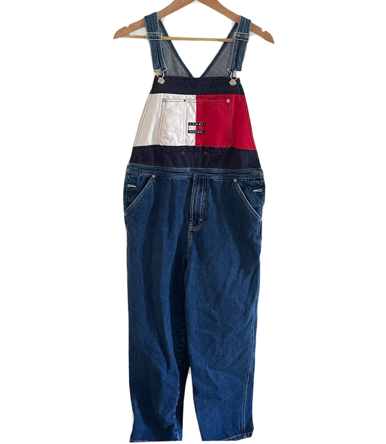 Vtg Rare 90&#039;s Tommy Hilfiger Denim Jean Carpenter Overalls Bibs Y2K Large |