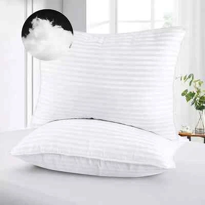 XANIA Hotel Quality Egyptian Stripe Pillows Luxury Soft Hollowfibre Filled - 2 Pack