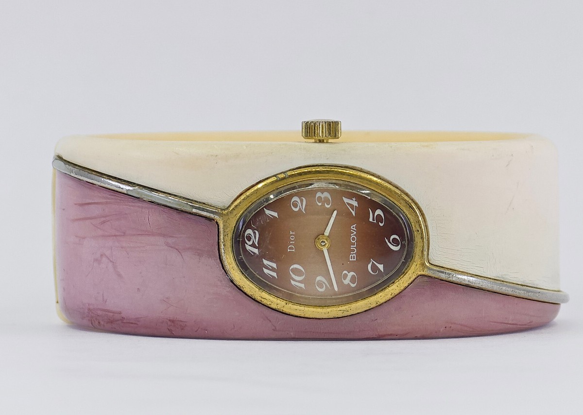 RARE CHRISTIAN DIOR WATCH by BULOVA BAKELITE HINGED BANGLE RARE CHRISTIAN DIOR WATCH by BULOVA BAKELITE HINGED BANGLE