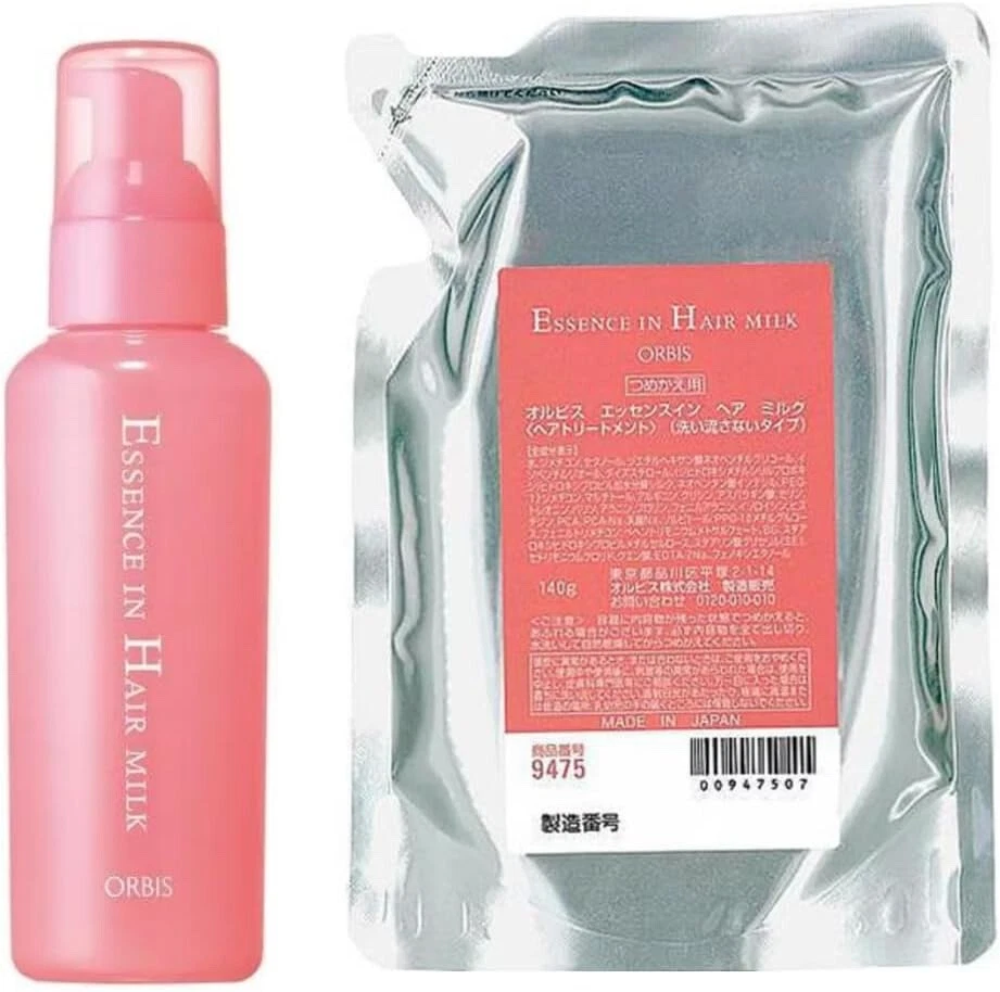 【SET】 ORBIS Essence In Hair Milk 140g + Refill 140g Non-Rinse Treatment Serum