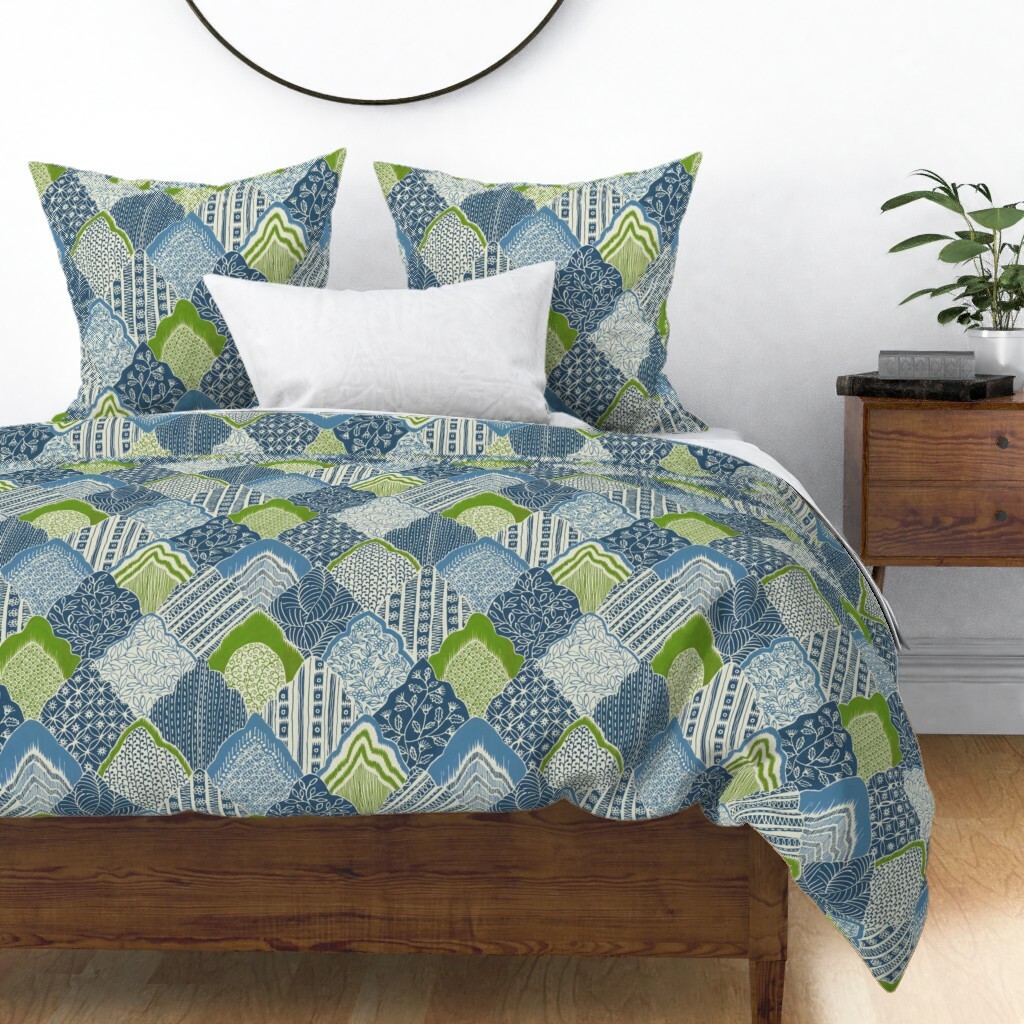 Hand Crafted Peasant Folksy Pattern On Blau And Sateen Duvet Cover by Roostery Hand Crafted Peasant Folksy Pattern On Blau And Sateen Duvet Cover by Roostery
