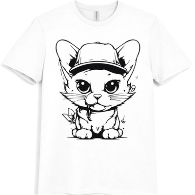 Süßes Katzen-T-Shirt minimalistisch Linienkunst Kätzchen Skizze Cartoon Katzenliebhaber T-Shirt