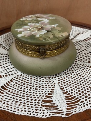 Nakara Dresser Box Hand Painted Green w/ Flowers Blush Pink with Beveled Mirror