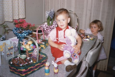 1960s Easter Kids Geting Tummy Aches from too much chocolate Vintage Photo Slide