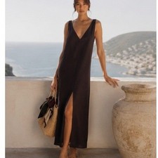 Reformation 100% Linen Midi Maxi Dress Sleeveless XS Black Summer Lagenlook Luxe