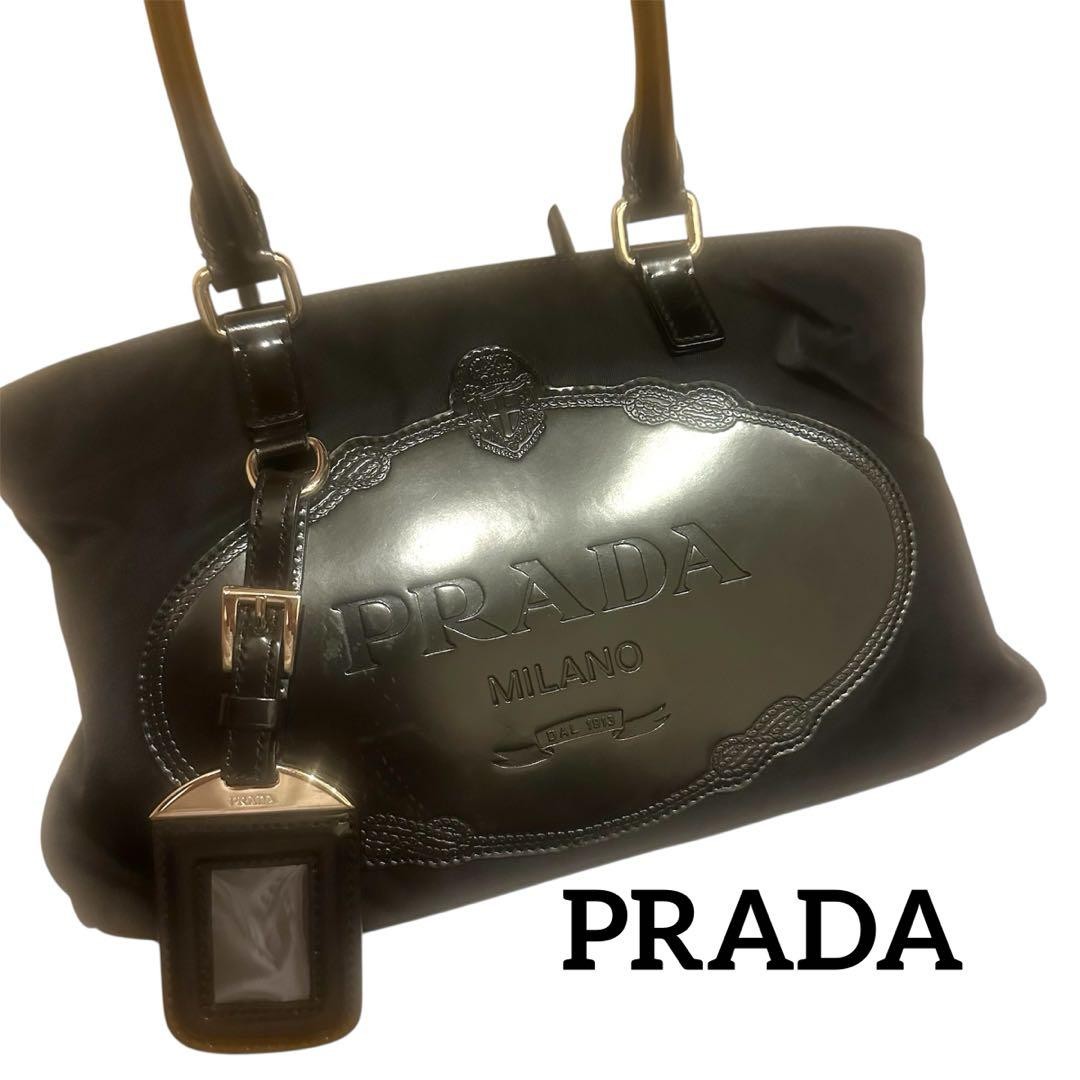 Prada Black Nylon Leather Logo Shoulder Bag From Japan