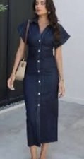 Zara Denim Midi Dress Blue M Button Front Cotton