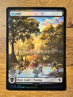 Magic MTG Final Fantasy Swamp Land Chocobo Track Stamped #480 *FOIL* Full Art