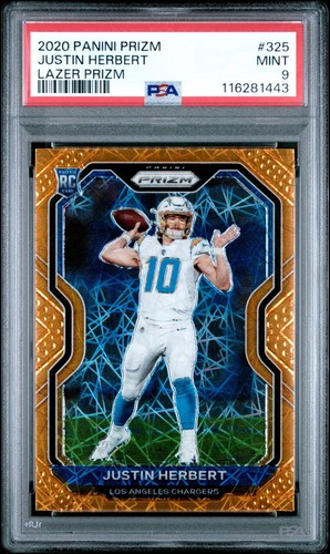 2020 Panini Prizm Justin Herbert Orange Lazer Rookie #325 PSA 9 Mint