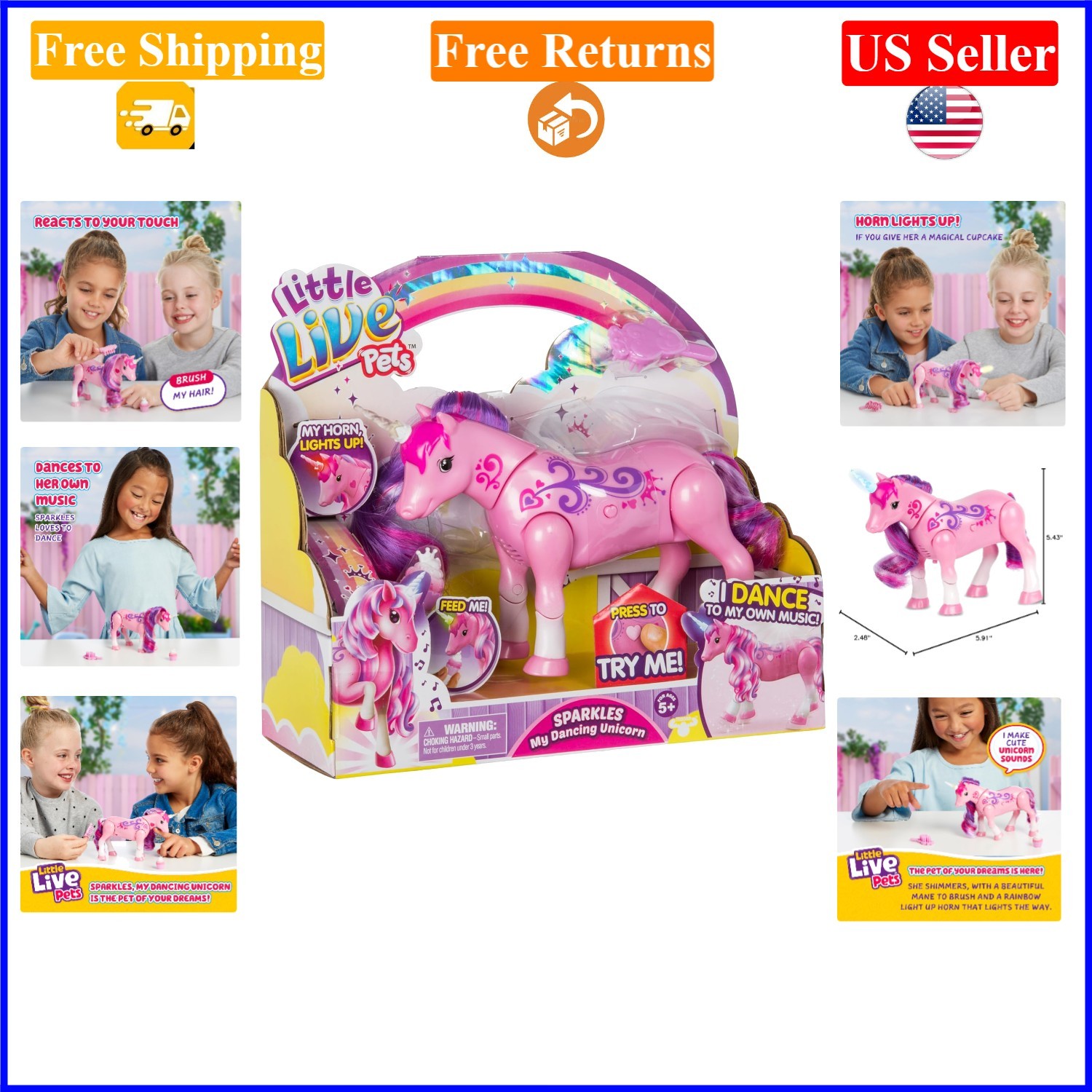 Sparkles Unicorn Toy for Kids 5+, Light Up Rainbow Horn