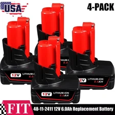 4-PACK 6.0Ah For Milwaukee 48-11-2411 M12 12V Extended Capacity Battery Replace
