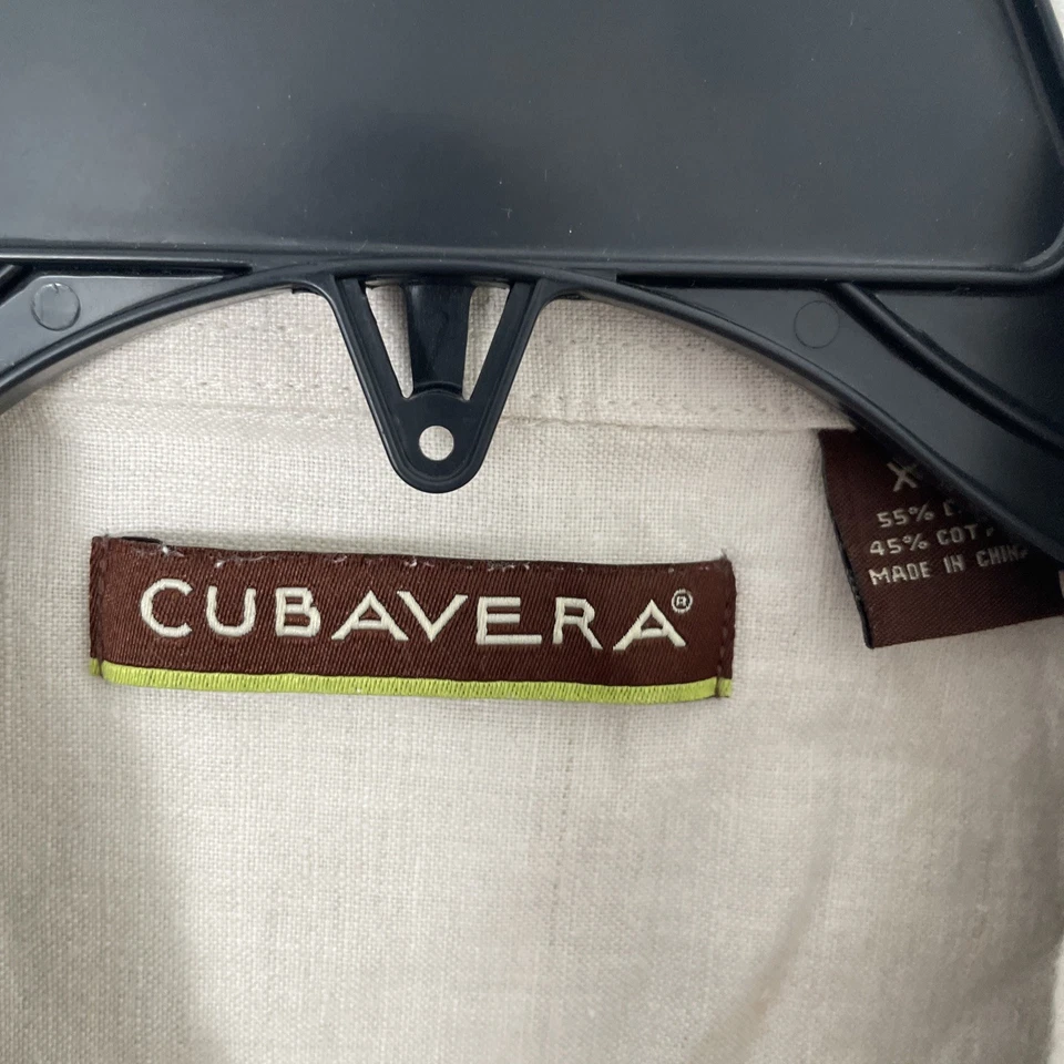 Cubavera Men Button Shirt Solid Beige 2XL Linen Blend Short Sleeve Collar Pocket - Image 2 of 4